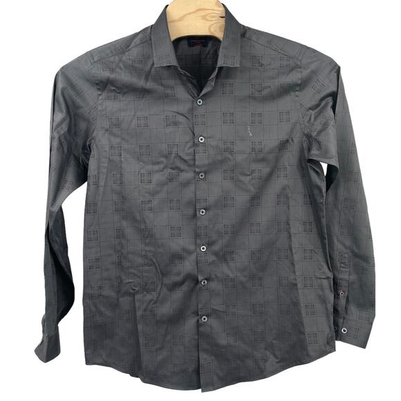 Simon Carter London Gray Checkered Geometric Button Up Slim Fit 44cm 17.5” - Picture 1 of 7